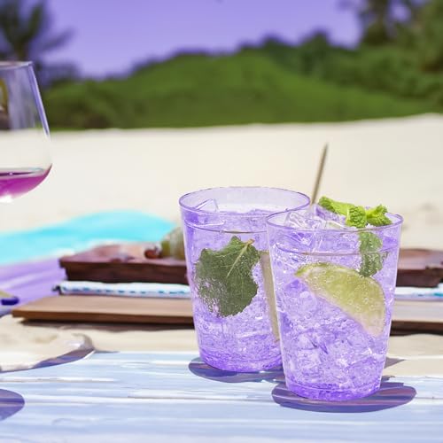 50pc 10oz Purple Glitter Plastic Cups and 1 Silver Ice Tong Set - Disposable Cocktail Glasses - Plastic Wine Cups - Purple...