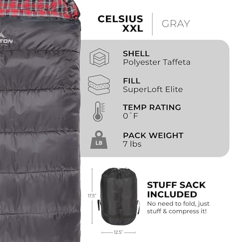 Teton Celsius XXL Sleeping Bag, Cold Weather Sleeping Bags for Adults and Kids, Camping Made Easy and Warm. Compression Sa...