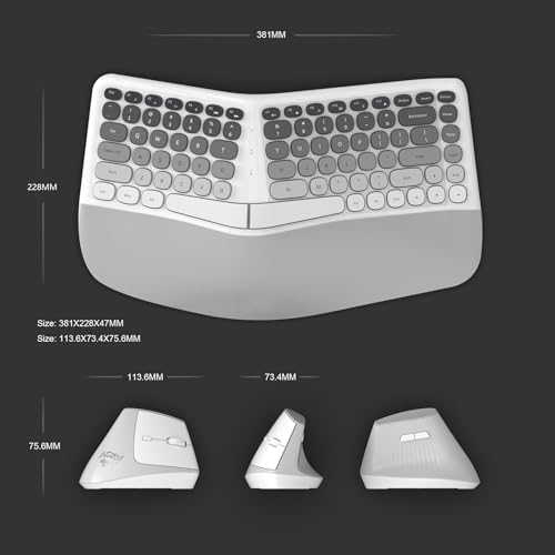 Ergonomic Wireless Keyboard and Mouse Set Creamy Wireless Keyboard Silent Mice Set with Wrist Rest for Computer, Laptop, P...