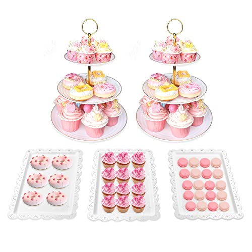 Cake Stand Set-5 Pcs Cupcake Stand Set-Dessert Table Display Set with 2xlarge 3-Tier Cupcake Stands + 3X Appetizer Trays P...