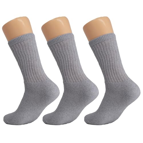 AWS/American Made 3 Pairs Gray Athletic Crew Socks for Women (Shoe Size 9 to 11)