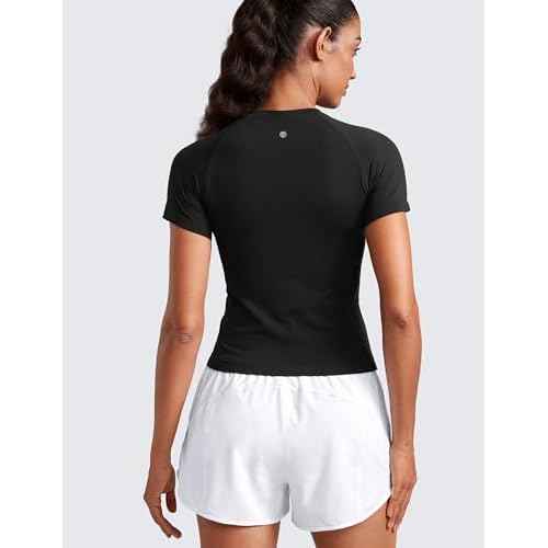 CRZ YOGA Seamless Workout Tops for Women Waist - Running Gym Athletic Yoga Short Sleeve Shirts Breathable Basic Crewneck
