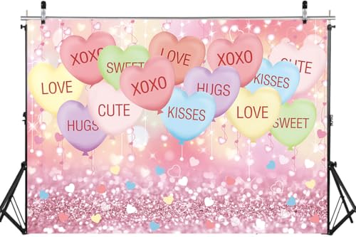 Valentines Backdrop 7x5FT Sweethearts Candy Conversation Hearts Party Decorations Sweet Heart Valentines Background for Ho...