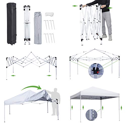Smartxchoices 10 x 10 FT Pop Up Canopy Tent - Instant Outdoor Canopy with Wheeled Carry Bag, 4 Ropes, Straight Legs, Stake...