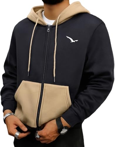 Men's Autumn/Winter Bird print Print Color Block Zipper Hooded Jacket Top Sports Travel Vacation Outdoor