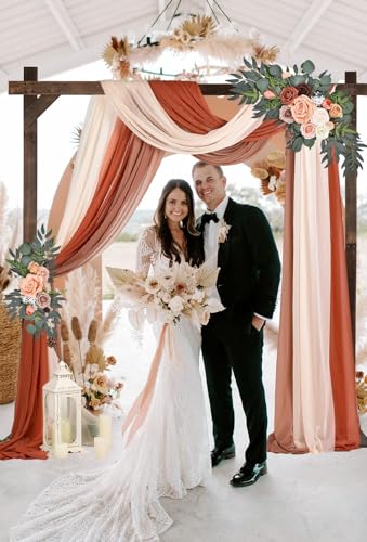 Fomlily 3-Panel Mixed Color Chiffon Wedding Arch Draping, 30" x 20ft Elegant Neutral Sheer Backdrop Curtain for Ceremony &...