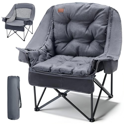 EVER ADVANCED 2 in 1 Camping Chair with Detachable Cushion, Mesh Chair for Adults Foldable, Oversized Heavy Duty Folding C...
