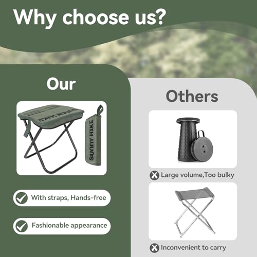 BOLGRLONG Portable Foldable Backpack Stool, Portable Chair Ultralight Collapsible Stool with Carry Bag for Outdoor Campin...
