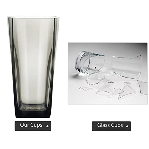 Top-spring 20-Ounce Reusable Plastic Water Tumbler, Clear Shatterproof Drinking Glasses, BPA Free, Set of 6 (20 Oz, Gray)...