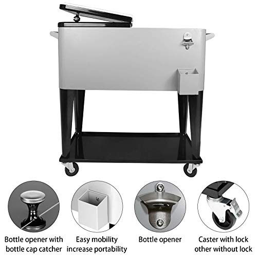 SHAREWIN 80 QT Rolling Cooler Cart Ice Chest for Outdoor Patio Deck Party Portable Party Bar Cold Drink Beverage Cart Tub,...