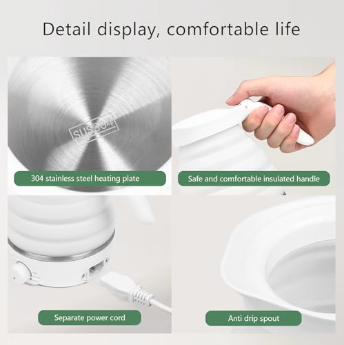 Xfbaozxy Travel Foldable Electric Kettle, Collapsible Kettle Travel Electric Collapsible Electric Tea Kettle Food Grade Si...