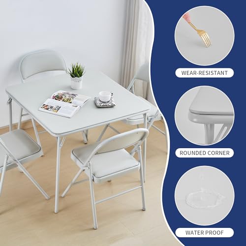 KAIHAOWIN Square Folding Table Vinyl Upholstery Card Table Dining Party Table with Collapsible Legs Portable for Indoor Ou...