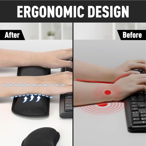 Gimars Upgrade Enlarge Silky and Superfine Fabric Gel Memory Foam Keyboard Wrist Rest Set, Ergonomic Keyboard Mouse Wrist ...
