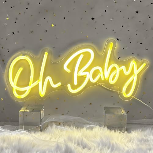 Oh Baby Neon Sign, Dimmable Warm White LED Neon Light for Baby Shower Backdrop, USB Powered Sign for Gender Reveal, Nurser...