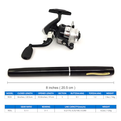 Portable Small Pen Fishing Rod and Spinning Reel Combo, 38inches Pocket Mini Fishing Kit Telescopic Fishing Pole for River...