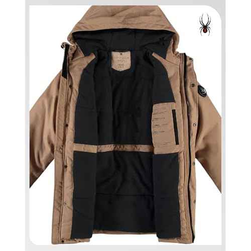 Spyder Mens Winter Coats - Polar Fleece Jacket Parka Down Winter Coat Wind Resistant Waterproof Hooded Jackets for Men