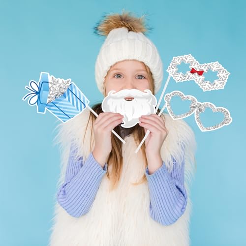 KALEFO 30Pcs Hello Winter Photo Booth Props Winter Wonderland Party Decorations Snowflake Photo Booth Props Kit Wedding Ho...