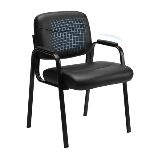Sweetcrispy Leather Waiting Room Chair, Comfy Guest Chairs with Padded Arms for Reception Conference Side Office Desk Hom...