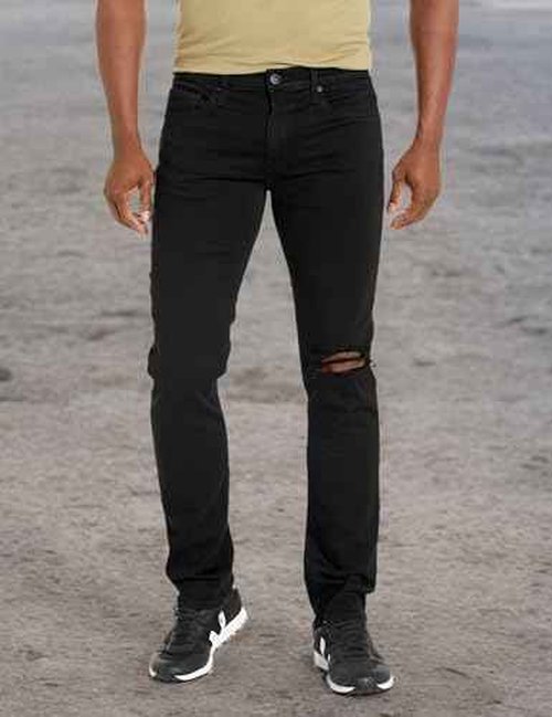 PAIGE Men's Federal Transcend Slim Straight Fit Jean, Black Shadow Destructed, 36