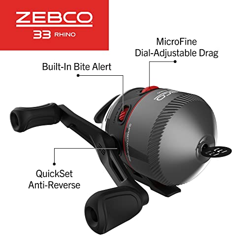 Zebco 33 Rhino Tough Spincast Reel and 2-Piece Fishing Rod Combo, Durable E-Glass Rod with ComfortGrip Handle, Quickset Anti-Reverse Fishing Reel with Bite Alert