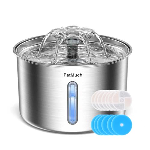PetMuch Cat Water Fountain Stainless Steel, 102oz/3L Automatic Pet Water Fountain with 6 Replacement Filters & 6 Pre-Filte...