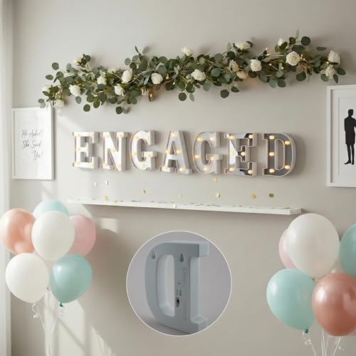 U2KEERE Engaged LED Light up Letter - Mirror Surface Marquee Letter Neon Light Sign for Engagement Wedding Bridal Shower P...