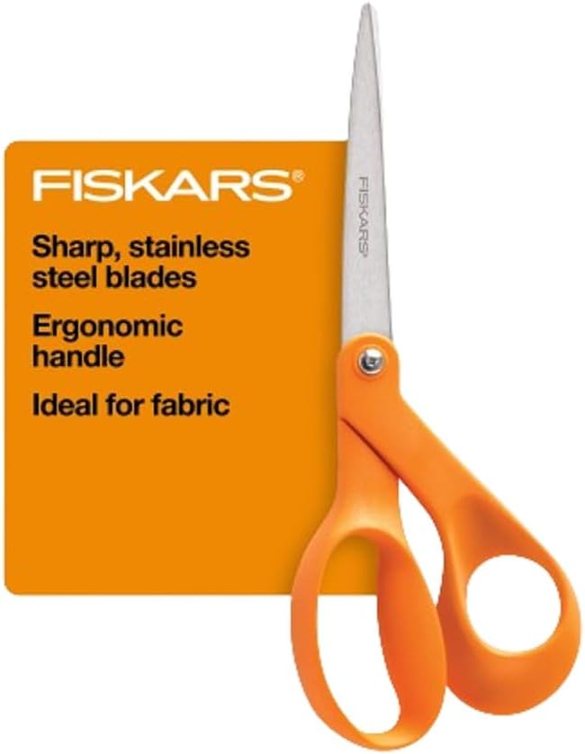 Fiskars 8" Original Orange-Handled Stainless Steel Scissors, Ergonomic and Keeps Material Flat, Sharp All-Purpose Paper an...