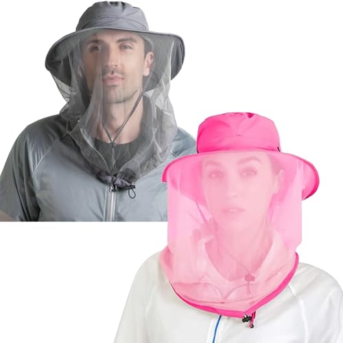 Peicees 2Pcs Head Net Hats for Men Women Adventure Fishing Hat Safari Hat for Hunting Camping Hiking, Dark Gray and Rose