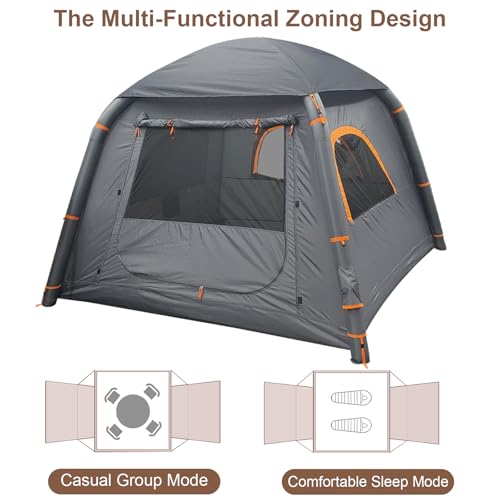 Inflatable Tents for Camping, 2/4/6/8 Person Easy Setup Blow Up Tents for 4 Seasons Waterproof Inflatable Hot Tent, Air Gl...