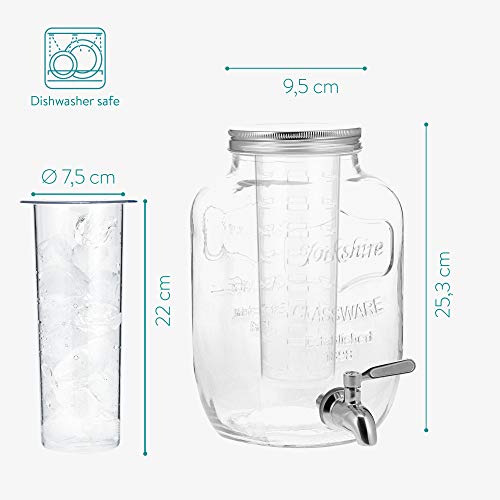 Navaris Glass Drink Dispenser with Spout - 4 L / 1 Gallon Mason Jar with Fruit & Ice Infuser - Beverage Fountain for Sweet...