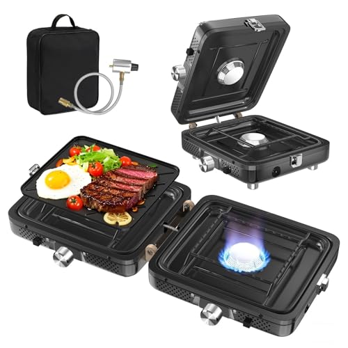 Camping Stove - 2-Burner Propane Camp Stove with Push-Button Instant Ignition,Adjustable Stove with Carry Bag & Handle for...