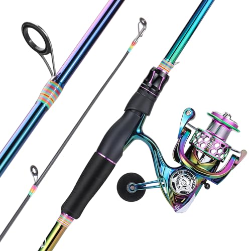 Sougayilang Spinning Fishing Reel Rod Combo, Two Pieces Colorful Poratble Light Weight Fishing Rod with Powerful Fishing G...