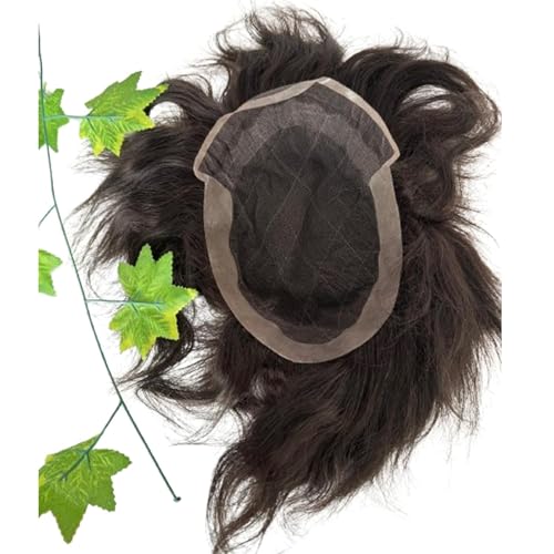 Men's Hairpiece European Human Hair Toupee 9x7inch Swiss Lace Skin PU Back Hair Replacement Wig #2 Dark Brown Color