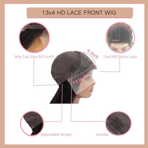 NVL Straight Lace Front Wigs 220 Density 13x4 HD Transparent Lace Frontal Wigs for Black Women Glueless Pre Plucked with Baby Hair for Daily Life Natural Color 22 Inch