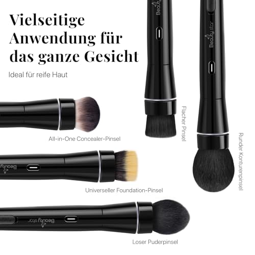 360¡Æ Electric Rotating Makeup Brush Set, 5 Vegan Brush Heads, Rechargeable Blending Face Brushes For Foundation, Blush, Powder, Bronzer, Contour, Highlight & Airbrush Finish, Flat Kabuki Brush