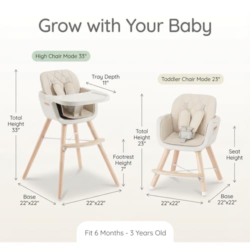 Mallify 3-in-1 Wooden High Chair, Convertible High Chairs for Babies and Toddlers, Baby Highchair with Adjustable Legs & D...