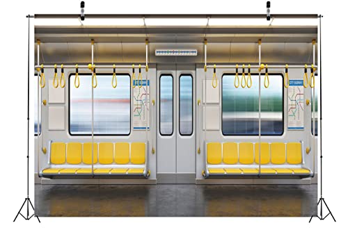 Loccor Fabric 7x5ft City Subway Car Backdrop for Photography 3D Metro Cross Section Empty Interior Public Seat Background ...