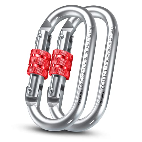 XTEK Climbing Carabiner Clip – UIAA Certified 25 kN 5620 LB, Large Heavy Duty Carabiners for Climbing: Oval-Shape, Screw L...