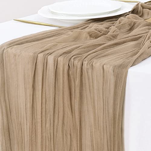 Socomi Nude Brown Cheesecloth Table Runner Fall Thanksgiving Boho Rustic Gauze 120 inch 10FT Cheese Cloth Runner for Weddi...