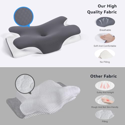 Vipfree Cervical Cooling Ergonomic Pillow, Adjustable Ergonomic Memory Foam, Cervical Support & Relieves Neck and Shoulder...