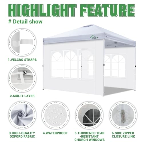Acepic 2Pcs Instant Canopy Tent Sidewalls for 10x10 Pop-Up Canopy, Garden Gazebo, 210D Oxford Fabric Waterproof, White (Ca...