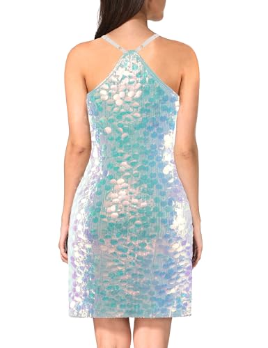 MANER Women's Glitter Sequin Dress Adjustable Spaghetti Strap Sparkle Party Dresses