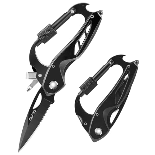 Multitool Carabiner Knife, Pocket Knife for Men with Bottle Opener, Window Breaker and Screwdriver, Tactical Survival EDC ...