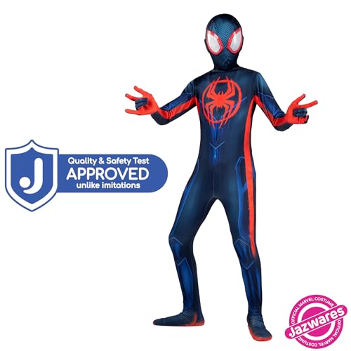 Marvel Miles Morales: Spider-Man Official Youth Deluxe Zentai Costume - Stretch Spandex with Hidden Zippers and Wrist Slits