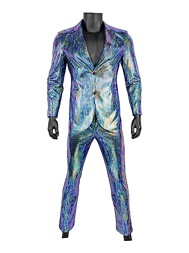 Nawgut Sequin Blazer Metallic Slim Suit 2 Piece Set Disco Prom Shiny Outfit Wedding Party Banquet Fashion Jacket Pant