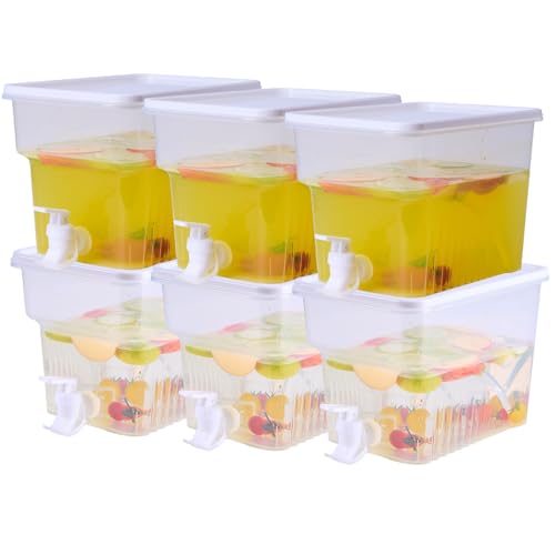 BEWBBAT 6 Pack 1.3 Gallon Fridge Drink Beverage Dispenser with Spigot, Leak-Proof Plastic Water Container Ice Juice Dispen...