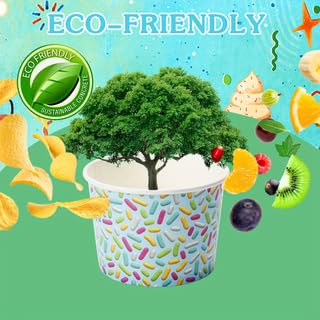 50Pcs 8oz Candy Color Snack Cup Ice Cream Shaped Paper Cups, Disposable Treat Snack Cups & Soup Bowls Cups for Festive Par...
