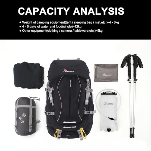 MOUNTAINTOP 60L Internal Frame Hiking Backpack with Rain Cover Outdoor Camping Backpack for Men Women