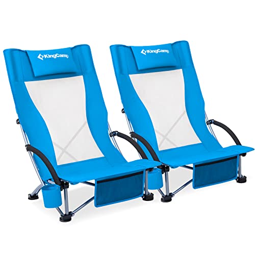 KingCamp Folding Beach Chair 2 Pack High Back Lightweight Portable Backpack Chair with Headrest, Cup Holder for Camping Ou...