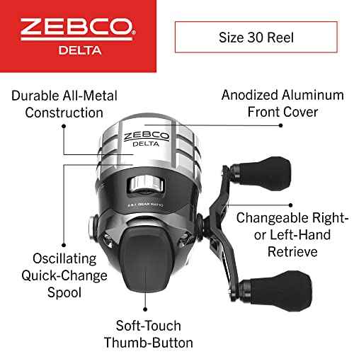 Zebco Delta Spincast Fishing Reel, Right or Left-Hand Retrieve, Dual Ceramic Pick-Up Pins, Pre-Spooled with Zebco Fishing Line, Braid Ready, Cool Gray